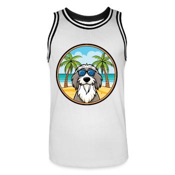 Portugiesische Schäferhund Rasse Cartoon Sonnenbrille Strand - Männer Basketball-Trikot - Weiß/Schwarz - Vorne - AI Model Male 185 dark (185cm)