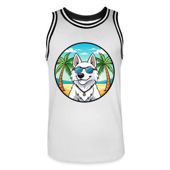 White Shepherd Dog Breed Cartoon Sunglasses Beach - Men's Basketball Jersey - white/black - Front - AI Model Male 185 dark (185cm)