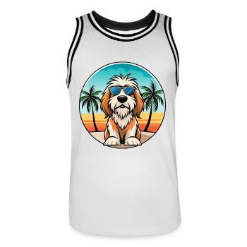 Petit Basset Griffon Vendeen Hunderasse Karikatur - Männer Basketball-Trikot - Weiß/Schwarz - Vorne - AI Model Male 185 dark (185cm)