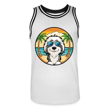 Polnische Tiefland-Schäferhund-Rasse Cartoon-Sonnenbrille - Männer Basketball-Trikot - Weiß/Schwarz - Vorne - AI Model Male 185 dark (185cm)