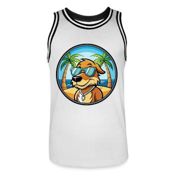 Poitevin Hound Hund Rasse Cartoon Sonnenbrille Strand - Männer Basketball-Trikot - Weiß/Schwarz - Vorne - AI Model Male 185 dark (185cm)