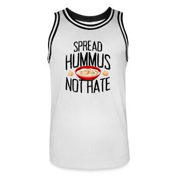 Faites-vous plaisir avec le végétalien Hummus Not Hate - Maillot de basket Homme - blanc/noir - Devant - AI Model Male 185 dark (185cm)