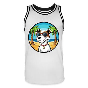 Parson Russell Terrier Hunderasse Cartoon Beach - Männer Basketball-Trikot - Weiß/Schwarz - Vorne - AI Model Male 185 dark (185cm)