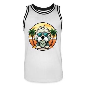 Vieux chien de berger anglais race dessin animé lunettes de soleil plage - Maillot de basket Homme - blanc/noir - Devant - AI Model Male 185 dark (185cm)