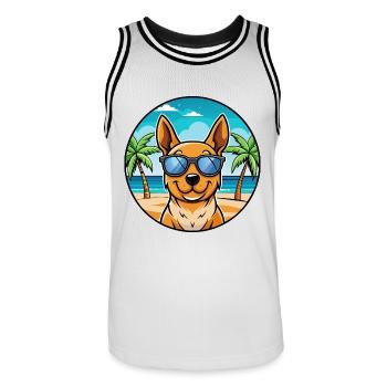 Lancashire Heeler Hunderasse Cartoon Sonnenbrille Strand - Männer Basketball-Trikot - Weiß/Schwarz - Vorne - AI Model Male 185 dark (185cm)