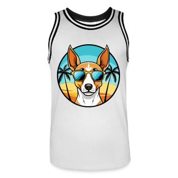 Ibizan Hound Hund Rasse Cartoon Sonnenbrille Strand - Männer Basketball-Trikot - Weiß/Schwarz - Vorne - AI Model Male 185 dark (185cm)