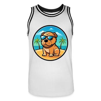 Miniatur Shar Pei Hunderasse Cartoon Sonnenbrille - Männer Basketball-Trikot - Weiß/Schwarz - Vorne - AI Model Male 185 dark (185cm)