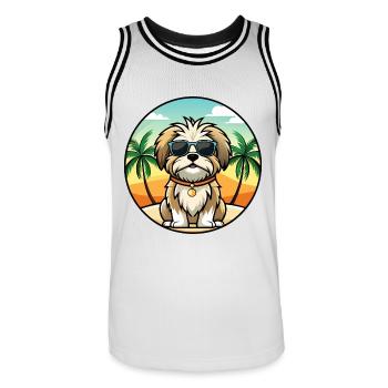 Malteser Shih Tzu Hund Rasse Cartoon Sonnenbrille Strand - Männer Basketball-Trikot - Weiß/Schwarz - Vorne - AI Model Male 185 dark (185cm)