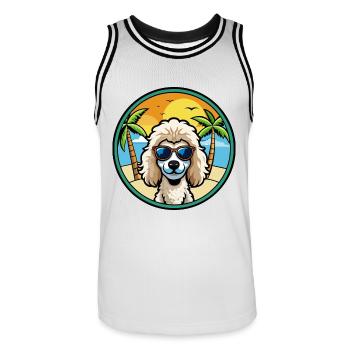 Miniaturpudel Hunderasse Cartoon Sonnenbrille Strand - Männer Basketball-Trikot - Weiß/Schwarz - Vorne - AI Model Male 185 dark (185cm)