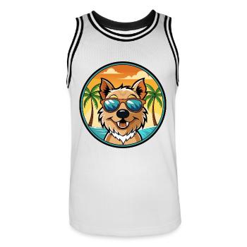 Lucas Terrier Hunderasse Cartoon Sonnenbrille Strand - Männer Basketball-Trikot - Weiß/Schwarz - Vorne - AI Model Male 185 dark (185cm)