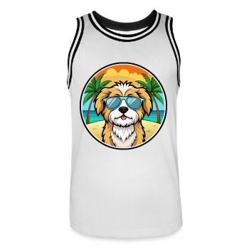 Lhassa Apso Chien Race Dessin Animé Lunettes De Soleil Plage - Maillot de basket Homme - blanc/noir - Devant - AI Model Male 185 dark (185cm)