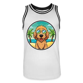 Labradoodle Hunderasse Cartoon Sonnenbrille Strand - Männer Basketball-Trikot - Weiß/Schwarz - Vorne - AI Model Male 185 dark (185cm)
