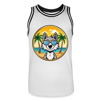 Kunming Wolfdog Rasse Cartoon Sonnenbrille Strand - Männer Basketball-Trikot - Weiß/Schwarz - Vorne - AI Model Male 185 dark (185cm)