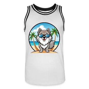 Keeshond Chien Race Dessin Animé Lunettes de Soleil Plage - Maillot de basket Homme - blanc/noir - Devant - AI Model Male 185 dark (185cm)