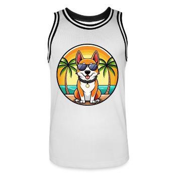 Terrier japonais chien race dessin animé lunettes de soleil plage - Maillot de basket Homme - blanc/noir - Devant - AI Model Male 185 dark (185cm)