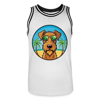 Irish Terrier Hunderasse Cartoon Sonnenbrille Strand - Männer Basketball-Trikot - Weiß/Schwarz - Vorne - AI Model Male 185 dark (185cm)