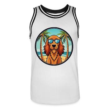 Irish Setter Hund Rasse Cartoon Sonnenbrille Strand - Männer Basketball-Trikot - Weiß/Schwarz - Vorne - AI Model Male 185 dark (185cm)