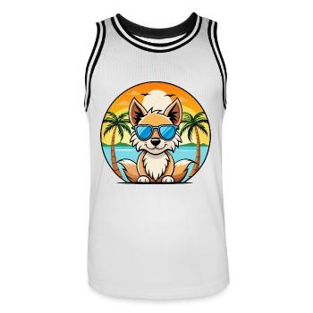 Indischer Spitz Hund Rasse Cartoon Sonnenbrille Strand - Männer Basketball-Trikot - Weiß/Schwarz - Vorne - AI Model Male 185 dark (185cm)