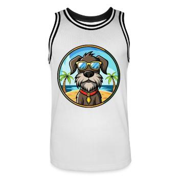 Deutscher Drahthaar Vorstehhund Rasse Cartoon Strand - Männer Basketball-Trikot - Weiß/Schwarz - Vorne - AI Model Male 185 dark (185cm)