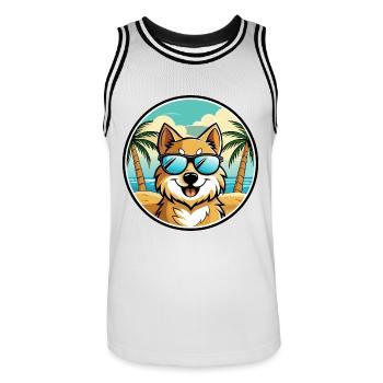 Deutscher Spitz Hund Rasse Cartoon Sonnenbrille Strand - Männer Basketball-Trikot - Weiß/Schwarz - Vorne - AI Model Male 185 dark (185cm)