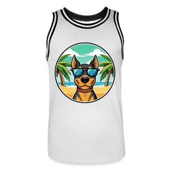 Deutscher Pinscher Hund Rasse Cartoon Sonnenbrille Strand - Männer Basketball-Trikot - Weiß/Schwarz - Vorne - AI Model Male 185 dark (185cm)