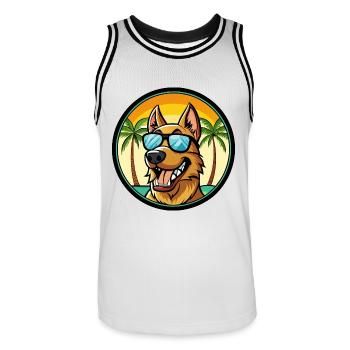 Deutscher Windhund Rasse Cartoon Sonnenbrille Strand - Männer Basketball-Trikot - Weiß/Schwarz - Vorne - AI Model Male 185 dark (185cm)