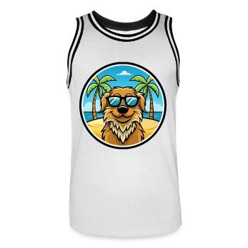 Friesische Wasserhundrasse Cartoon Sonnenbrille Strand - Männer Basketball-Trikot - Weiß/Schwarz - Vorne - AI Model Male 185 dark (185cm)