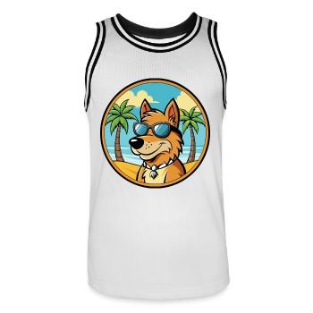 Friesischer Vorstehhund Rasse Cartoon Sonnenbrille Strand - Männer Basketball-Trikot - Weiß/Schwarz - Vorne - AI Model Male 185 dark (185cm)