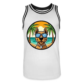 Finnischer Jagdhund Rasse Cartoon Sonnenbrille Strand - Männer Basketball-Trikot - Weiß/Schwarz - Vorne - AI Model Male 185 dark (185cm)