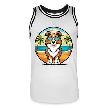 Berger anglais Chien Race Dessin Animé Lunettes De Soleil Plage - Maillot de basket Homme - blanc/noir - Devant - AI Model Male 185 dark (185cm)