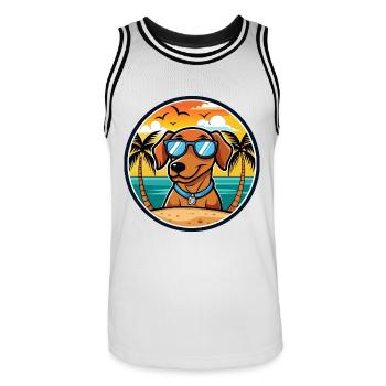 Dunker Hunderasse Cartoon Sonnenbrille Strand - Männer Basketball-Trikot - Weiß/Schwarz - Vorne - AI Model Male 185 dark (185cm)