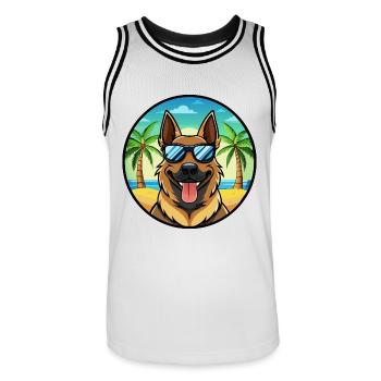 Berger d’Europe de l’Est Race Cartoon Beach - Maillot de basket Homme - blanc/noir - Devant - AI Model Male 185 dark (185cm)