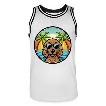 Lockig Beschichtet Retriever Hunderasse Cartoon Strand - Männer Basketball-Trikot - Weiß/Schwarz - Vorne - AI Model Male 185 dark (185cm)