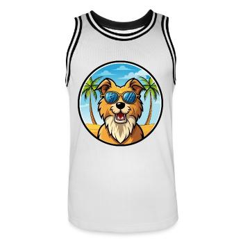 Kroatischer Schäferhund Rasse Cartoon Sonnenbrille Strand - Männer Basketball-Trikot - Weiß/Schwarz - Vorne - AI Model Male 185 dark (185cm)