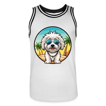 Coton De Tulear Hunderasse Cartoon Sonnenbrille Strand - Männer Basketball-Trikot - Weiß/Schwarz - Vorne - AI Model Male 185 dark (185cm)