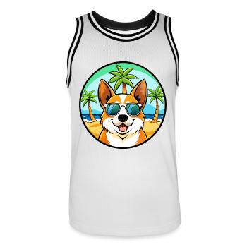 Corgi Hund Rasse Cartoon Sonnenbrille Strand - Männer Basketball-Trikot - Weiß/Schwarz - Vorne - AI Model Male 185 dark (185cm)