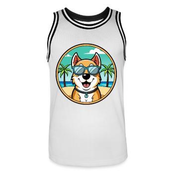 Berger d’Asie centrale Race Cartoon Beach - Maillot de basket Homme - blanc/noir - Devant - AI Model Male 185 dark (185cm)