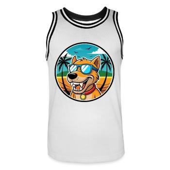 Bruno Jura Hound Hunderasse Cartoon Sonnenbrille Strand - Männer Basketball-Trikot - Weiß/Schwarz - Vorne - AI Model Male 185 dark (185cm)