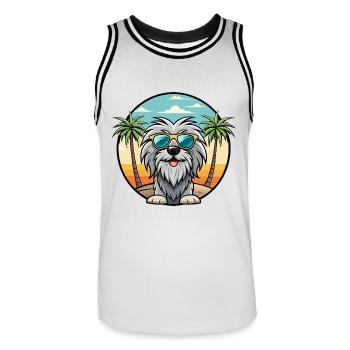 Bergamasco Chien de berger Race Dessin animé Lunettes de soleil Plage - Maillot de basket Homme - blanc/noir - Devant - AI Model Male 185 dark (185cm)