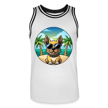 Braque Français Hunderasse Cartoon Sonnenbrille Strand - Männer Basketball-Trikot - Weiß/Schwarz - Vorne - AI Model Male 185 dark (185cm)