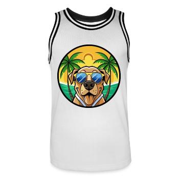 Brasilianische Dogge Hunderasse Cartoon Sonnenbrille Strand - Männer Basketball-Trikot - Weiß/Schwarz - Vorne - AI Model Male 185 dark (185cm)