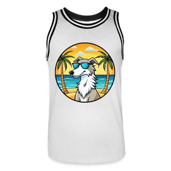 Barsoi Hund Rasse Cartoon Sonnenbrille Strand - Männer Basketball-Trikot - Weiß/Schwarz - Vorne - AI Model Male 185 dark (185cm)
