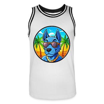 Blaue thailändische Ridgeback Hunderasse Cartoon Sonnenbrille - Männer Basketball-Trikot - Weiß/Schwarz - Vorne - AI Model Male 185 dark (185cm)