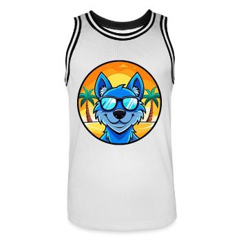 Blaue Spitzenhunderasse Cartoon Sonnenbrille Strand - Männer Basketball-Trikot - Weiß/Schwarz - Vorne - AI Model Male 185 dark (185cm)