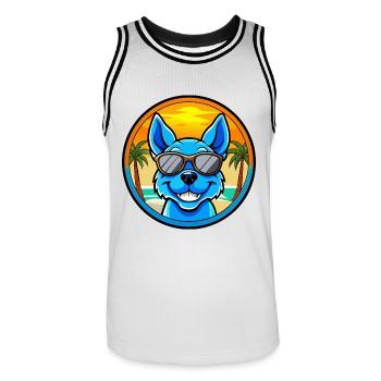 Blue Heeler Hunderasse Cartoon Sonnenbrille Strand - Männer Basketball-Trikot - Weiß/Schwarz - Vorne - AI Model Male 185 dark (185cm)