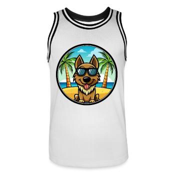 Black Tan Hund Rasse Cartoon Sonnenbrille Strand - Männer Basketball-Trikot - Weiß/Schwarz - Vorne - AI Model Male 185 dark (185cm)