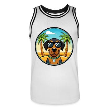 Schwarz Und Tan Coonhound Hunderasse Cartoon Strand - Männer Basketball-Trikot - Weiß/Schwarz - Vorne - AI Model Male 185 dark (185cm)