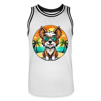 Biewer Terrier Hund Rasse Cartoon Sonnenbrille Strand - Männer Basketball-Trikot - Weiß/Schwarz - Vorne - AI Model Male 185 dark (185cm)