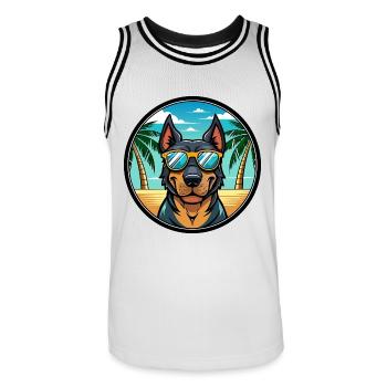 Beauceron Hunderasse Cartoon Sonnenbrille Strand - Männer Basketball-Trikot - Weiß/Schwarz - Vorne - AI Model Male 185 dark (185cm)
