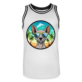 American Hairless Terrier Dog Breed Cartoon Beach - Men's Basketball Jersey - white/black - Front - AI Model Male 185 dark (185cm)